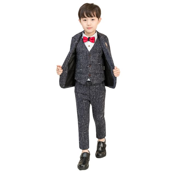 

2019 flower boys formal evening blazer suit kids jacket vest pants 3pcs clothing set children wedding birthday tuxedo costume, Blue