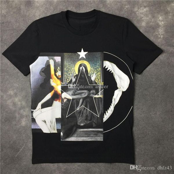 

luxury mens t shirt pentagram virgin printed summer short sleeves men women designer t shirt casual cotton tee, White;black