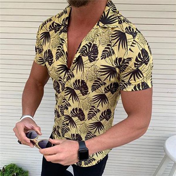 

men's casual shirts 2021 est style men short sleeve print slim fit business shirt blue green blouse, White;black