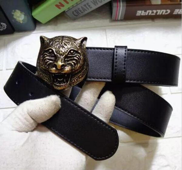 

selling new mens womens black belt genuine leather business belts pure color belt tiger pattern buckle belt for gift, Black;brown