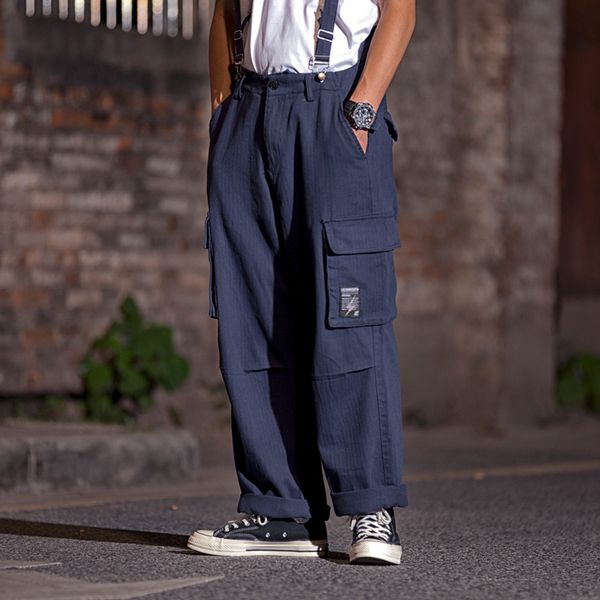 

male japan streetstyle loose vintage fashion hip hop jumpsuit overall trousers straight pant men loose casual bib cargo pants, Black