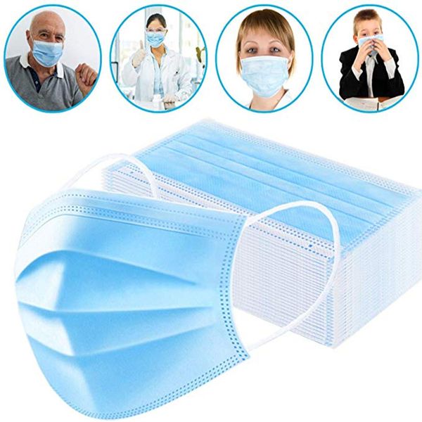 

50pcs/lot disposable face masks 3-layers non-woven protective dustproof breathable filter mouth elastic earloop mask by dhl