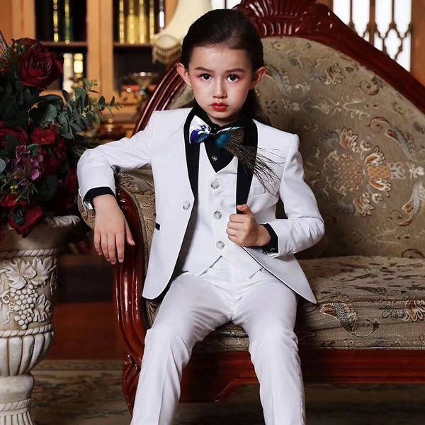 

new style notched lapel girl suits one button wedding suits children party tuxedos girl smoking blazer (jacket+pant+vest, Black