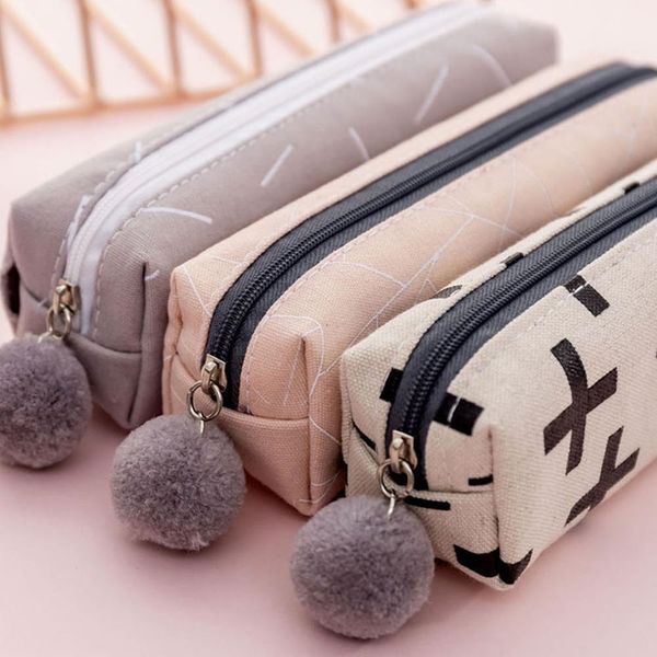 

lush ball pencil case for girls cute canvas cosmetic bag stationery zakka kids box bag gift office supplies pen pouch m2x2