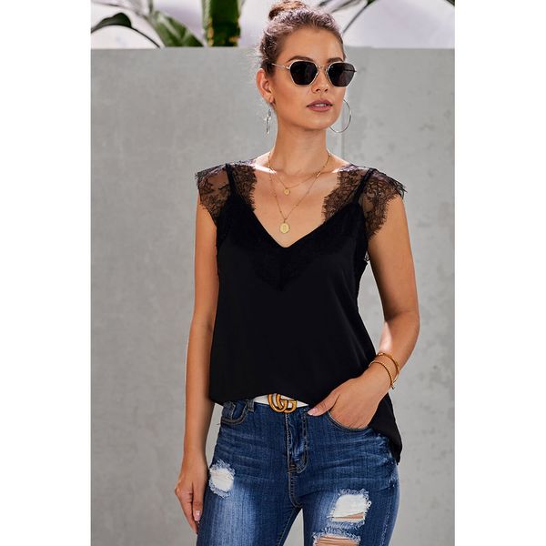 

vest women's summer new european v-neck sleeveless lace panel suspender top