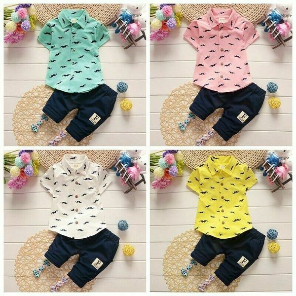 

2pcs toddler kids baby boy 6m-5t gentleman clothes outfits t-shirt +pants shorts, White