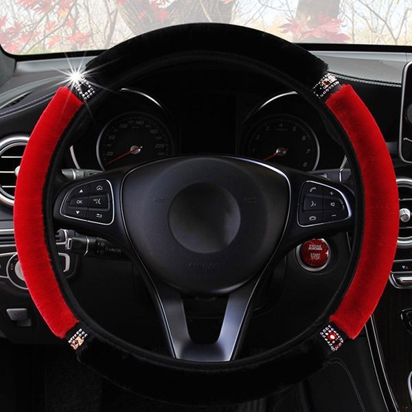 

winter plush car steering wheel cover diamond crystal auto steering covers universal size 37-38cm for most car
