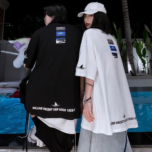 

men's & women's t-shirts 2020 casual new lovers sharks 3d printed europe and america style shirt fashion couple loose shirts plus, White;black