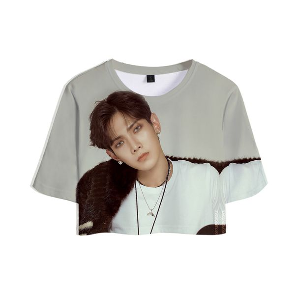 

ateez 3d printed women kpop crop fashion summer short sleeve t-shirts 2019 casual streetwear t shirts, White