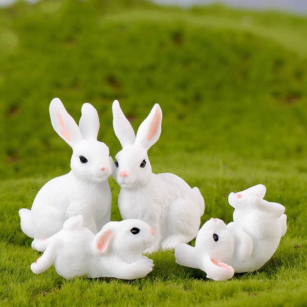 

white rabbit family easter bunny doll ornament toy miniature animals accessory fairy garden decoration moss micro landscape material diy