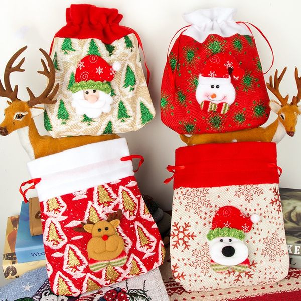 

christmas gift candy holder treat linen stockings bags xmas bags drawstring tree hanging pendant ornaments presentes de natal