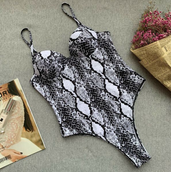 

2019 one piece women' snake printed swimming costume padded swimsuits monokini swimwear bikini push up bra beachwear, Blue;gray