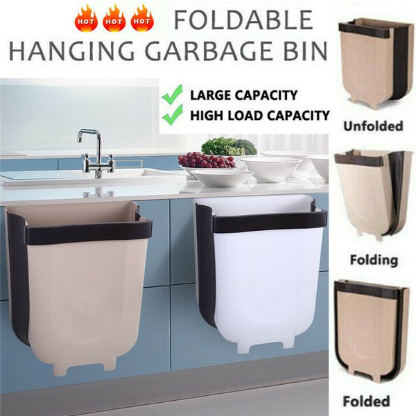 

practical wall mounted folding waste bin kitchen cabinet hanging trash container box