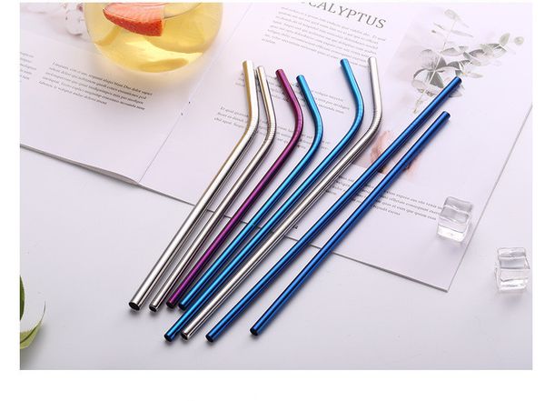 

colorful stainless steel drinking straw 21.5cm 26.5cm metal straight bent reusable straws juice party bar accessorie