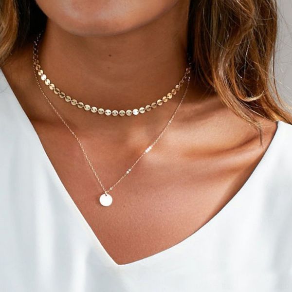 

x130 boho multilayer necklace gold color coin chokers necklace women beads round neck charm collares cortos mujer 2018, Silver