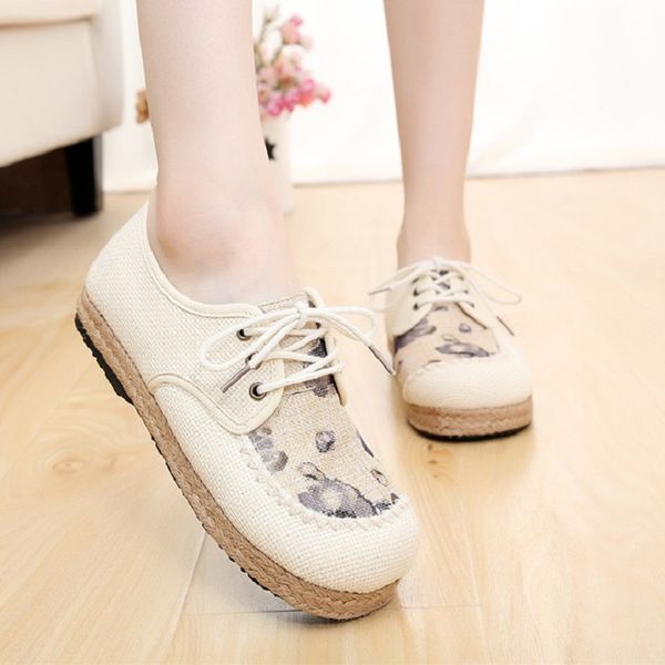 

linen national wind cloth shoes round head 2019 casual handmade linen braided lace cotton women's shoes, Black
