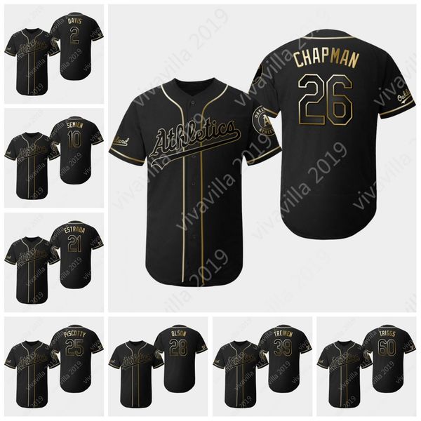 

2019 Black Gold Oakland 26 Matt Chapman 2 Khris Davis 10 Marcus Semien 28 Matt Olson 60 Andrew Triggs Blake Treinen Athletics Jerseys