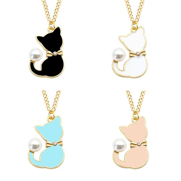 

chain necklaces 4pcs/lot enamel alloy drop oil kawaii animal cat pendant clavicle necklace fashion jewelry, Silver