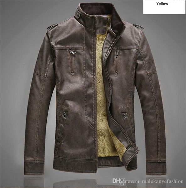 

mens leather retro washed pu plus velvet fashion stand collar leather outerwear mens leather jacket motorcycle jackets, Black