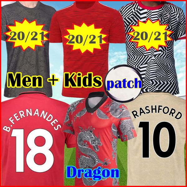 

2021 fc manchester rashford b. fernandes pogba soccer jersey home kit martial football kit shirt united utd 20 21 uniforms man+kids kit, Black;yellow