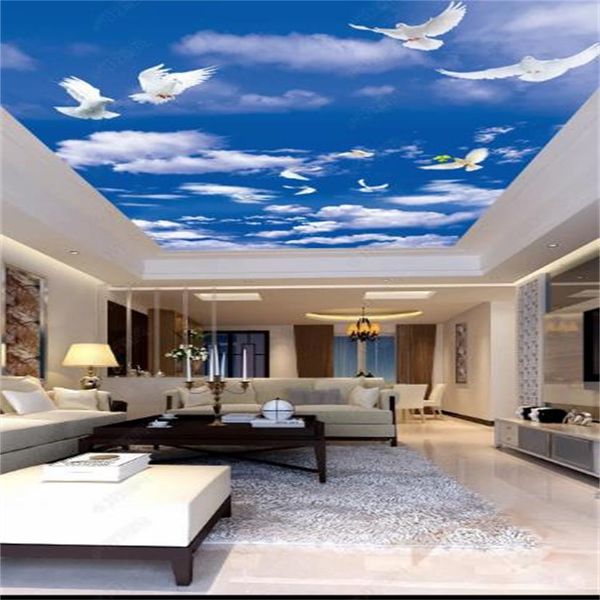 3d Wallpaper Custom Size Blue Sky White Cloud Wallpaper Mural Living Room Bed Room Roof Ceiling 3d Wallpaper Ceiling Large Starry Sky Mural Free