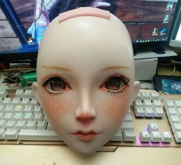 (Novo 44) Máscara facial feminina feita à mão de borracha de silicone para cosplay Kigurumi Máscara Crossdresser Boneca BJD Kigurumi Japão KIG Máscaras de anime com peruca