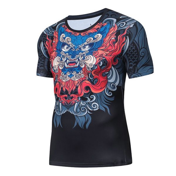

men's short-sleeved elastic baselayer boxing fighting running fitness quick-drying tights men' s compression shirt gym shirt, Black;blue