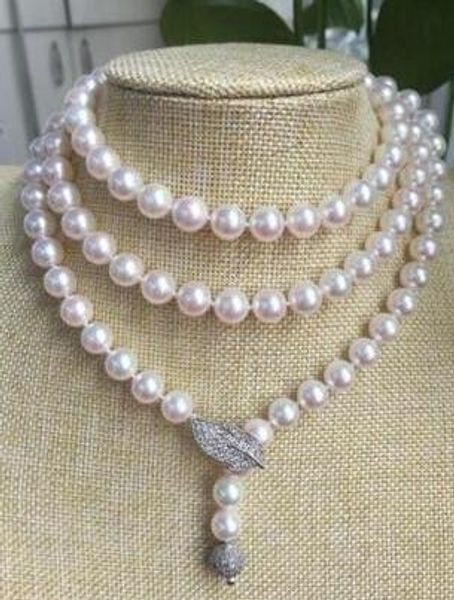 

beautiful 8.5-9mm akoya white round pearl necklace 40 inches silver