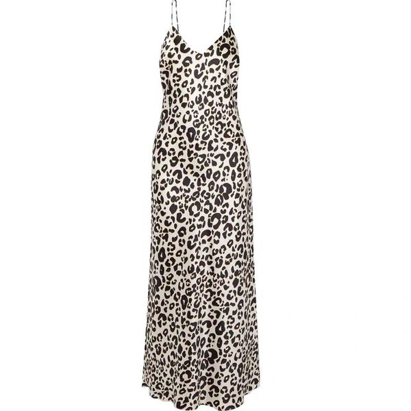 

women dress cream leopard print plain crepe satin silk dress, Black;gray