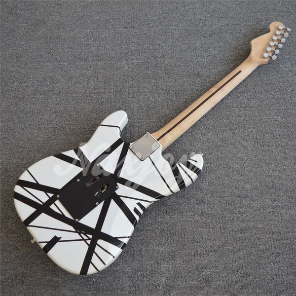 Chitarra elettrica Custom Char Eddie Edward Van Halen 5150 White Black Stripe Floyd Rose Tremolo Bridge, dado di bloccaggio, tastiera con manico in acero