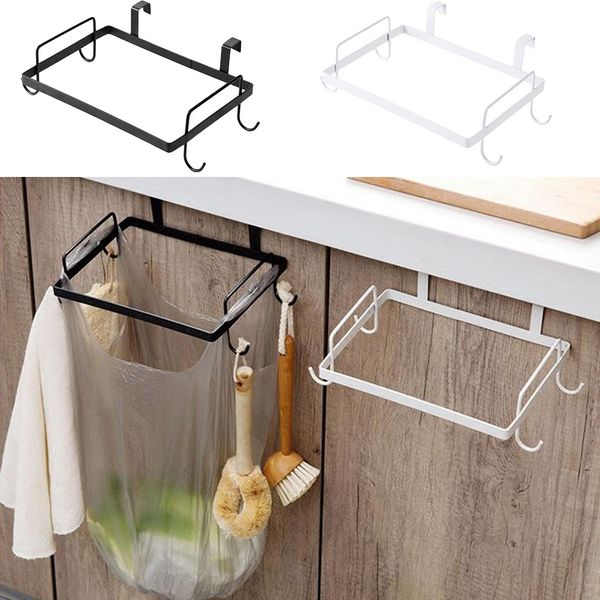 

2x garbage bag holder towel organizer rack for kitchen cupboard white+black