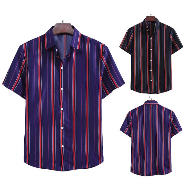 

бренд мужчин новое лето персонализированные моды бизнес досуг пляжный отдых короткий рукав полосатый гавайи рубашки мужчины рубашку розовый, White;black