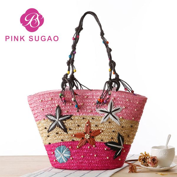 

Pink sugao designer handbags women handbag designer luxury handbags purses shoulder bags handmade straw bag hand embroidery handbag