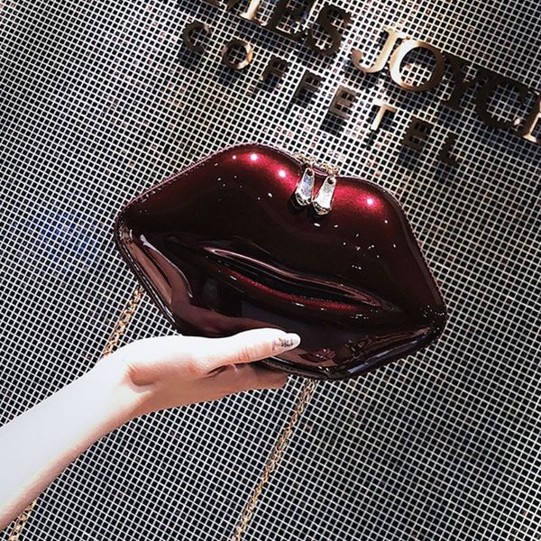 

2019 women lip-shape evening bag handbag chain bags banquet clutch zipper single shoulder bag ladies vintage crossbody bags