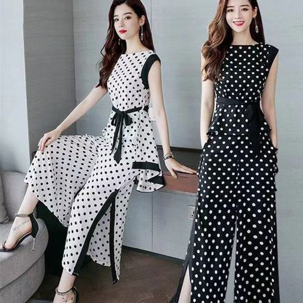 

fashionable chiffon two piece set summer elegant high waist women sets clothes sashes irregular summer style goddess pant suit, Black;white