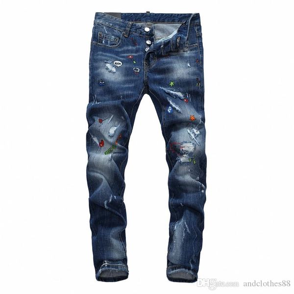 

мужские дизайнерские джинсы модный дизайнер slim fit промытые молнии обшитые панелями мотоцикл джинсовые брюки хип-хоп джинсы pour hommes му, Blue