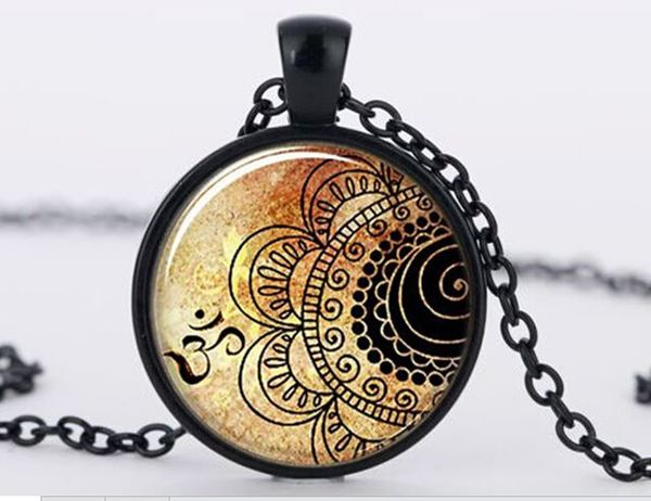 

1pcs mandala necklaces glass dome yoga pendant om symbol buddhism zen unique handmade henna jewelry necklace c-n 721