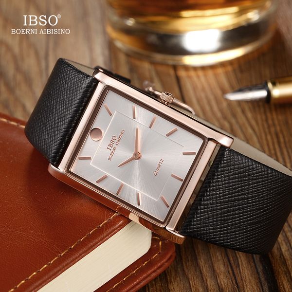 

ibso brand men wrist watch luxury quartz watch creative rectangle dial business men leather watches 2019 erkek kol saati #2232, Slivery;brown
