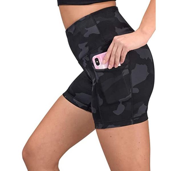 

camouflage yoga shorts women workout gym pockets high waist yoga short legging ladies sport fitness tight athletic trouser, White;red