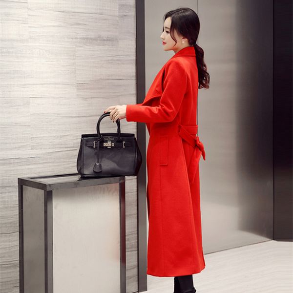 

woolen winter new jacket women slim long wool parkas coat women temperament tie half high collar exquisite ladies overcoat yr825, Black