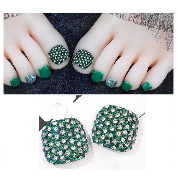 

bgvfivenails tips art rhinestone toe nails artificial fake false decor toenails manicure tool diy, Red;gold