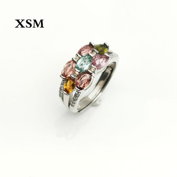

natural tourmaline 925 sterling silver adjustable ring for women's stylish romantic wedding engagement jewelry christmas gift, Golden;silver