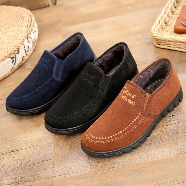 

old beijing cloth shoes men's cotton shoes winter new dad middle-aged thick warm casual men's plus velvet cotton boots d02, Black