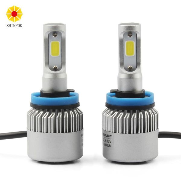 

h11 car led headlight 2pcs high power bulb super bright beam 72w cob chips 6000k white auto repalcement headlamp