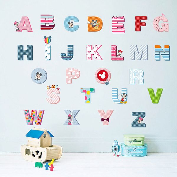 

cartoon colorful 26 letters alphabet wall stickers for kids rooms nursery room decor children wall decal art poster gift mural