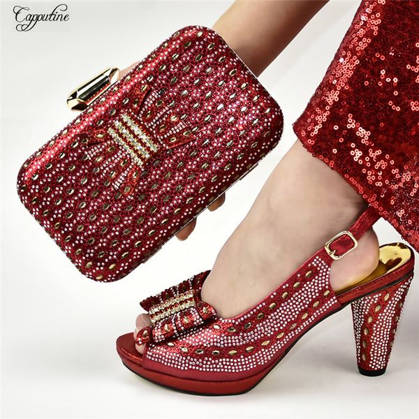 

dress shoes beautiful red wedding/party african high heel and purse bag sets with rhinestones 688-19, height .5cm, Black