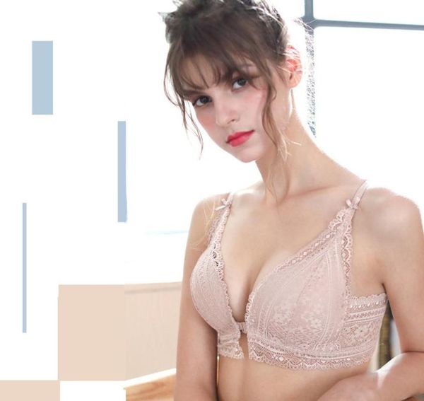 

elovegirl wireless super push up backless small breast front close lace underwear lace women support adjust bra wholesale, Red;black