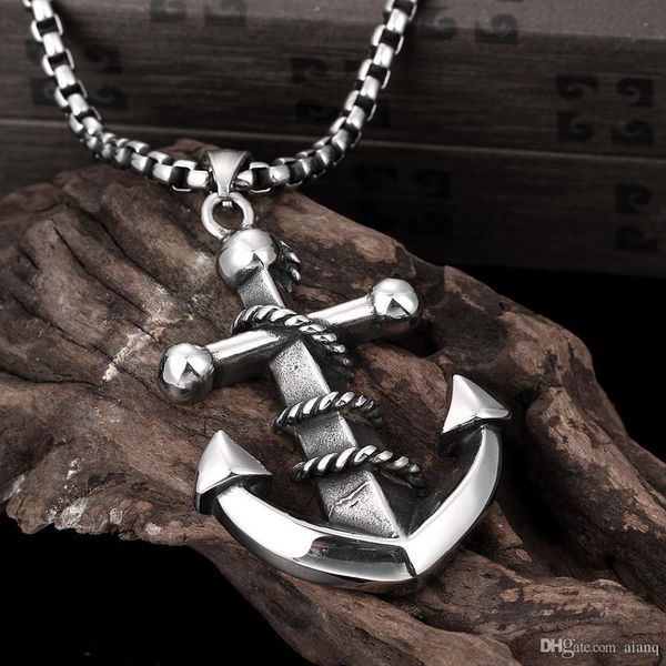

charming boys fashion retro stainless steel boat anchor pendant necklace black chain men's day valentine's day fashion retro jewel, Silver