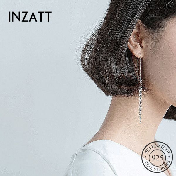 

inzatt bohemia elegant 3mm heart long tassel dangle drop earrings for women charm silver 925 fashion jewelry romantic gifts, Golden