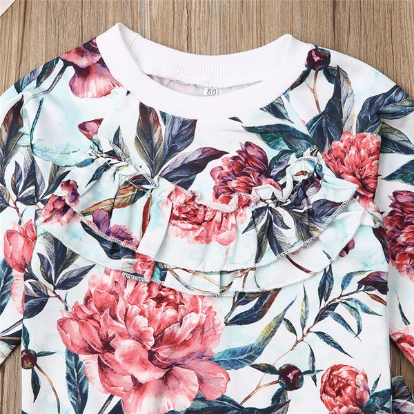 

toddler infant kid baby girl autumn cotton floral long sleeve o-neck pants outfit 2pcs cloths set costume clothing 1-4y, White